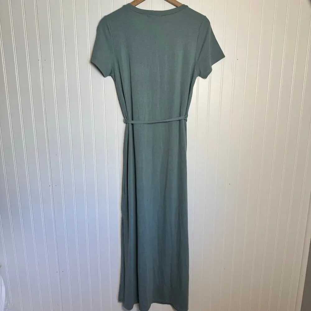 First Love By Lovelyn Midi Belted Tshirt Dress Slit Women’s Size Small - Picture 4 of 8